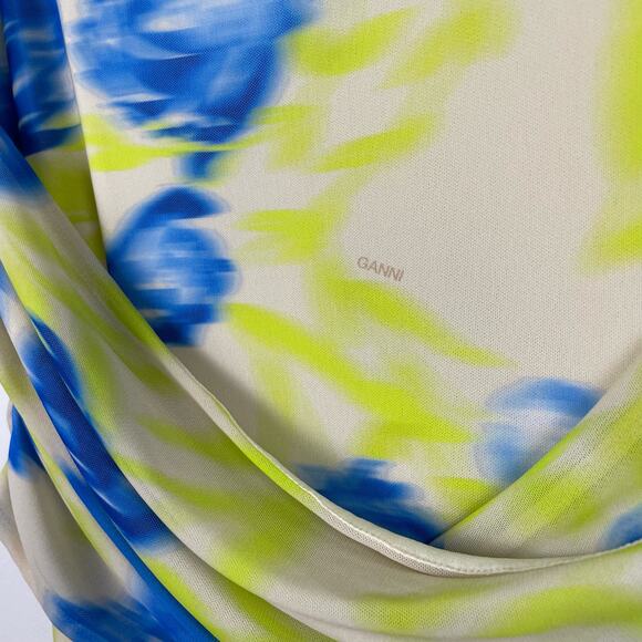 Ganni Printed Mesh Maxi Dress Strong Blue Green Floral Blue Square Neck 42 XL - Picture 9 of 16